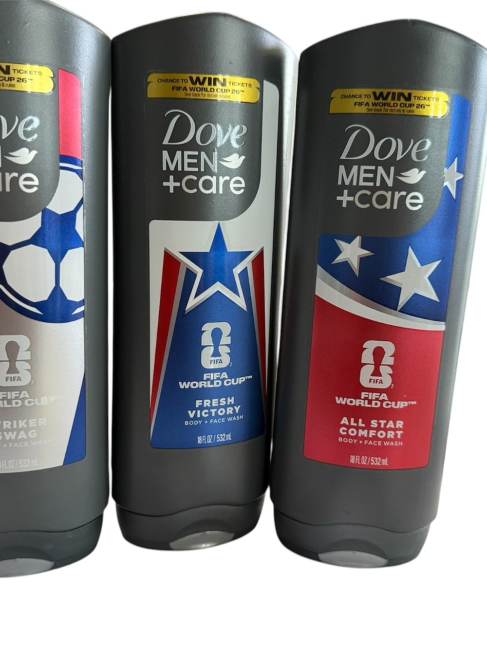 3 Dove Men  Care Fifa World Cup Moon Oasis & Fresh Victory Body + Face Wash 18oz